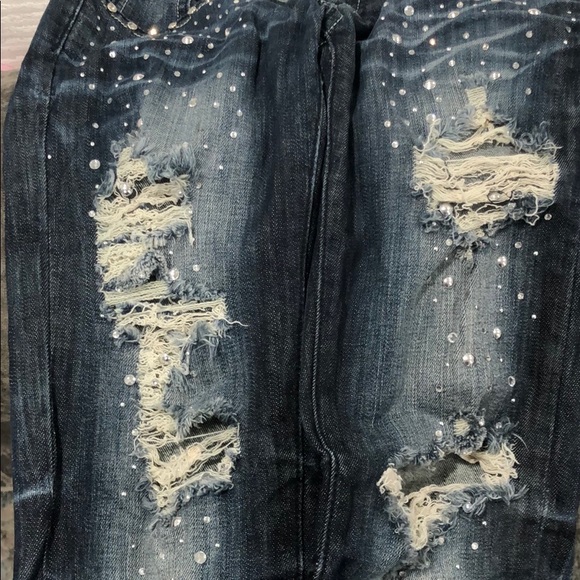 Machine Low Rise Embellished Distressed Jeans - Picture 5 of 5